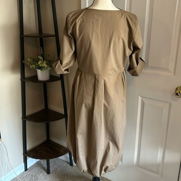 Kikisix ITALY 100% Cotton Long Sleeve Tan Cocoon Button Down Shirt Dress Size M - Picture 3 of 15